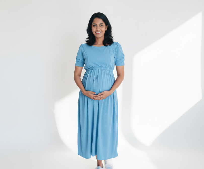 Sky-Blue Cross-Zip Feeding Gown
