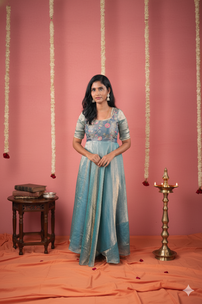 Sky-Blue Designer Anarkali | Handworked Elegance